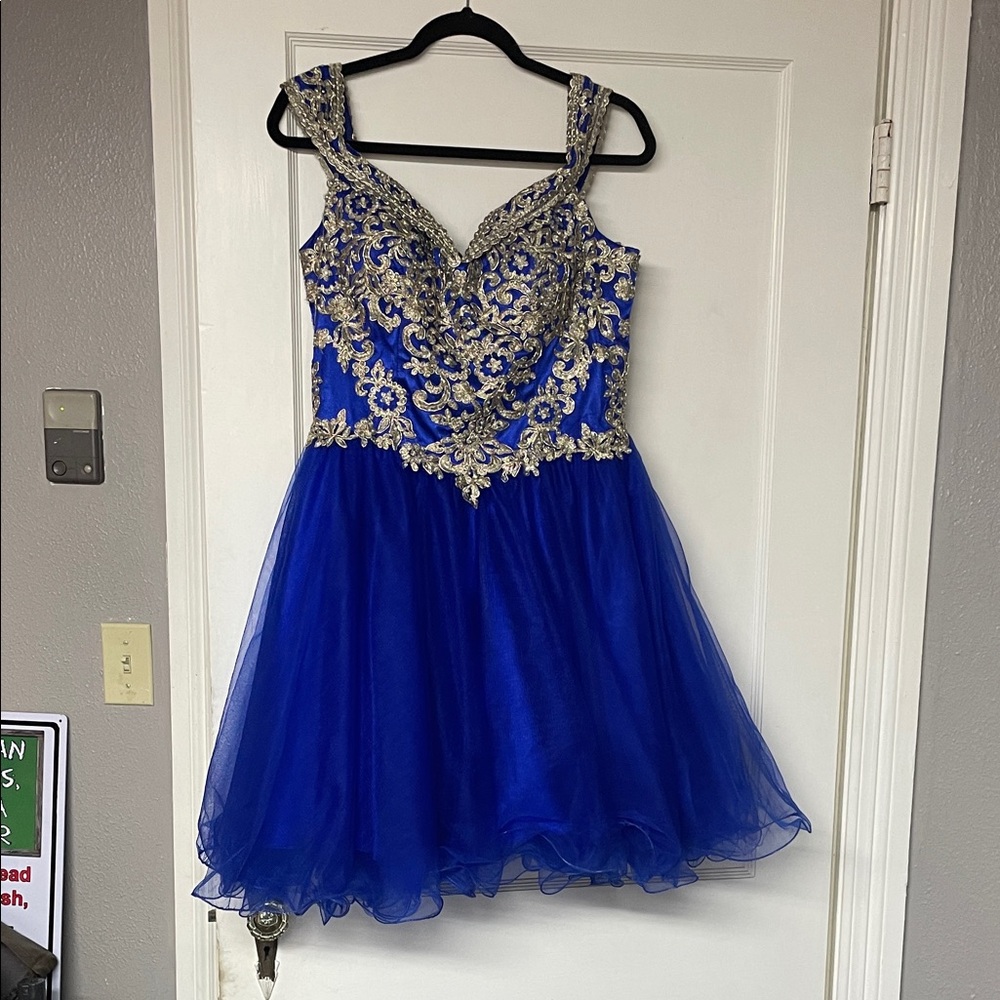 Royal Blue and Gold Asymmetrical Dress